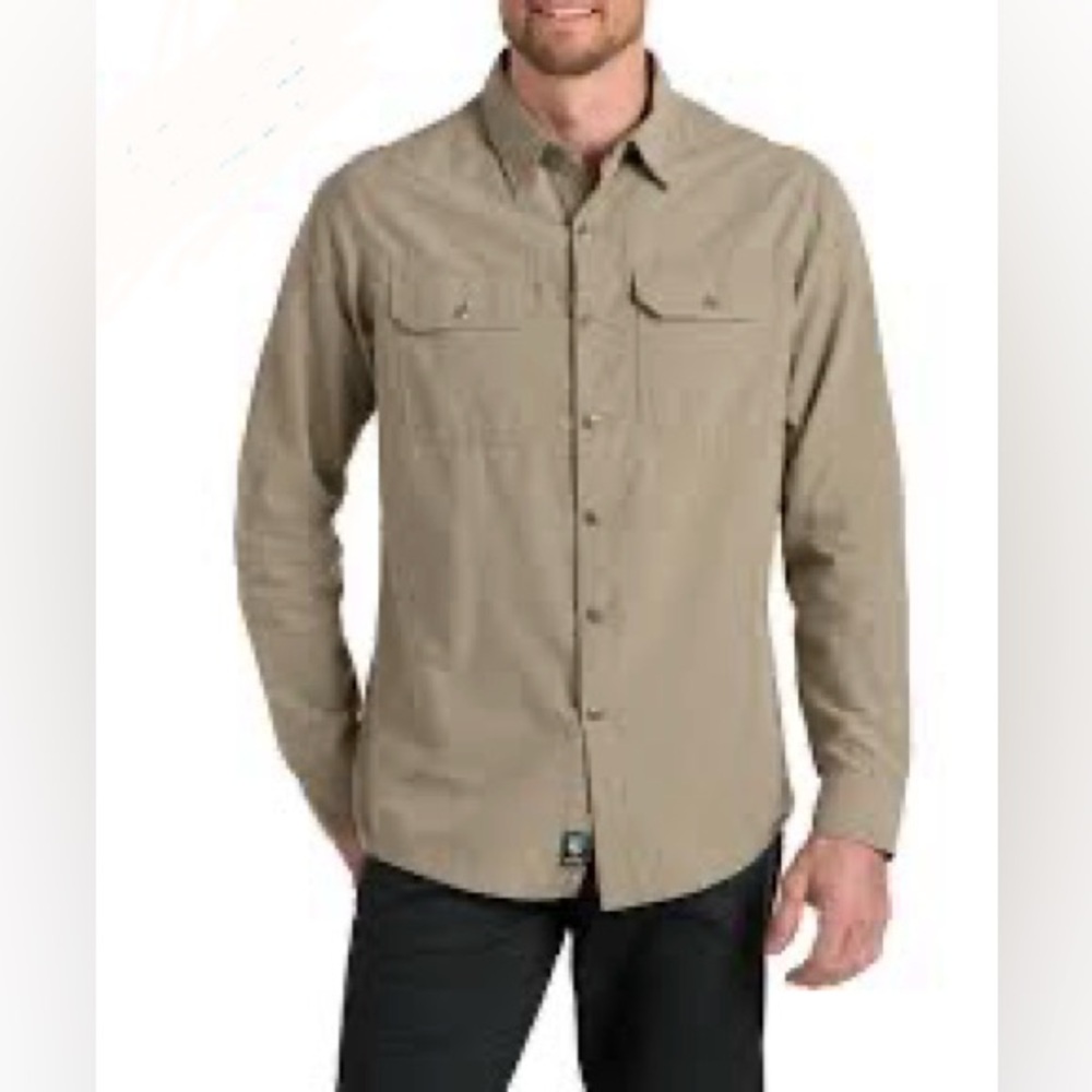 Kuhl Sting Men’s Long Sleeve Button Down Shirt Tan Khaki Size Large Outdoor